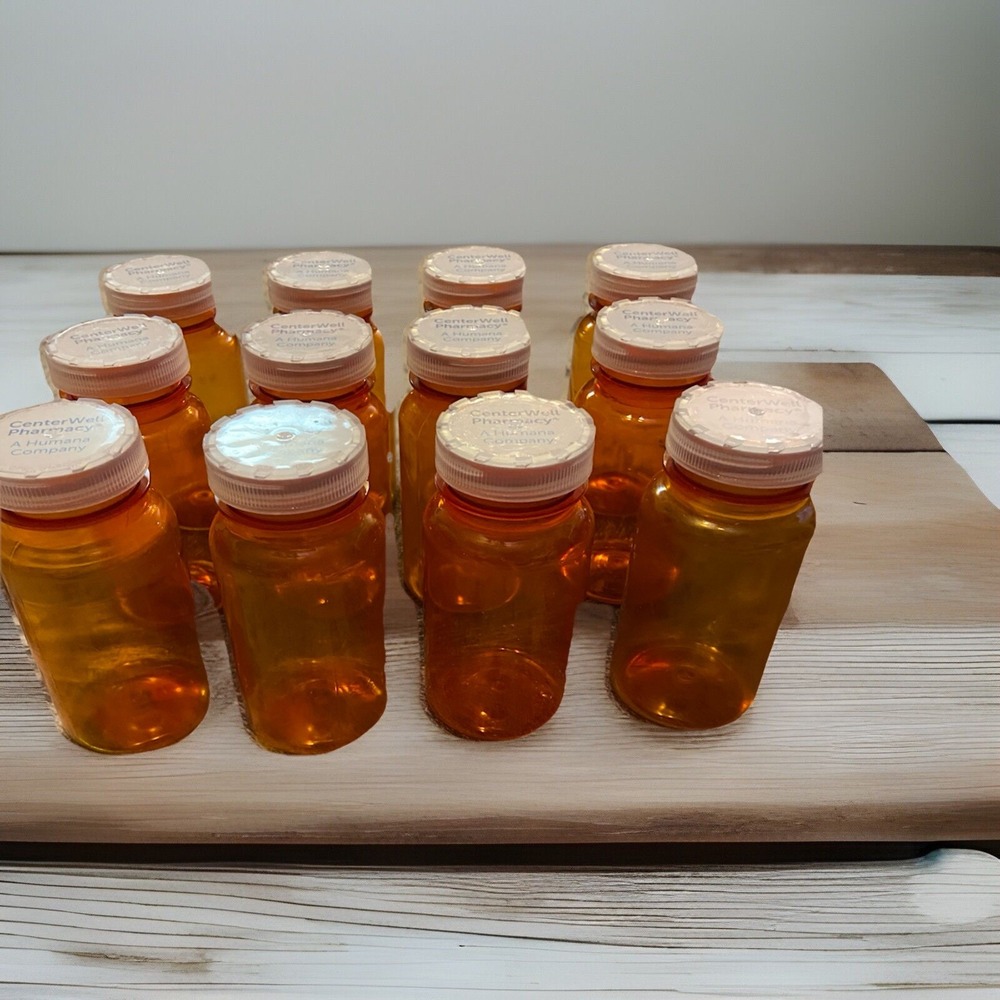Lot 12 Empty Amber Prescription Rx PILL BOTTLES Art Craft Storage Props Organize